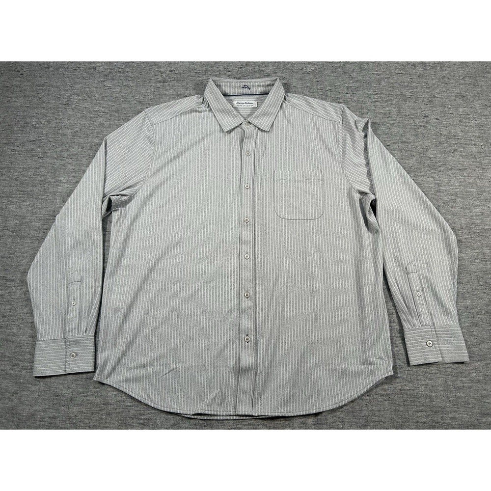 Tommy Bahama Island Zone San Lucio Stretch Shirt Mens XXL Grey White Stripes